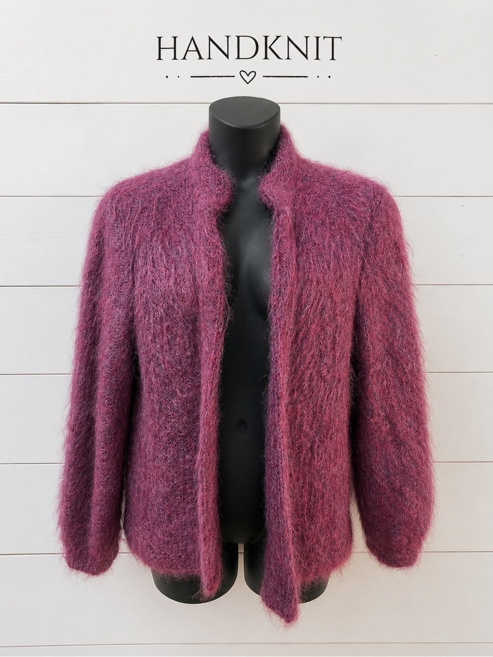 Handmade Wool-Blend Cardigan Burgundy Size L/XL (no tag, refer to measurements)
